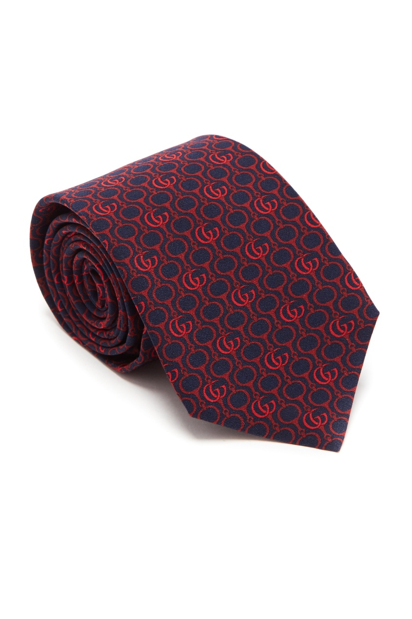 фото Синий галстук с красным узором Gucci man