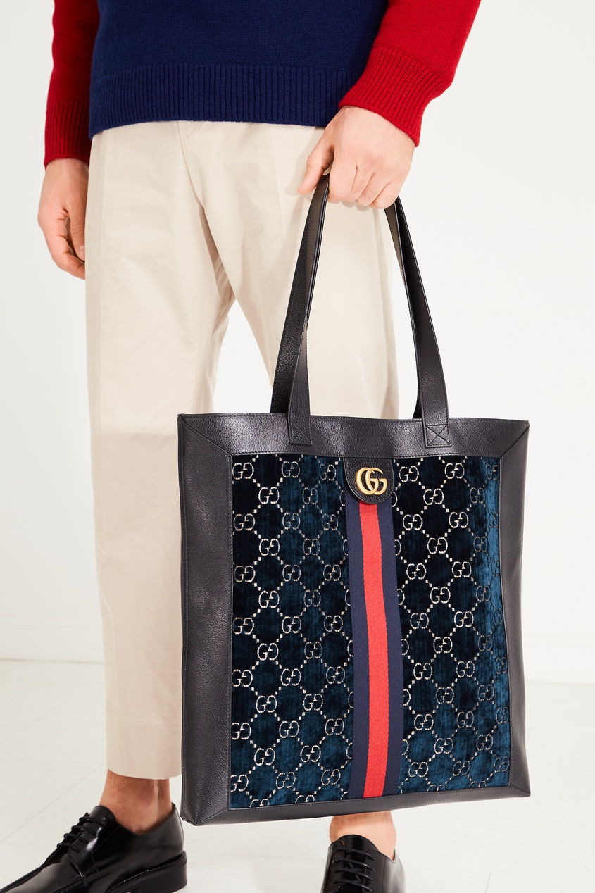 фото Черная сумка с узором Gucci man