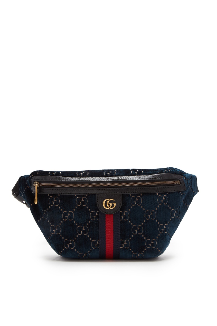 фото Синяя бархатная поясная сумка GG Gucci man