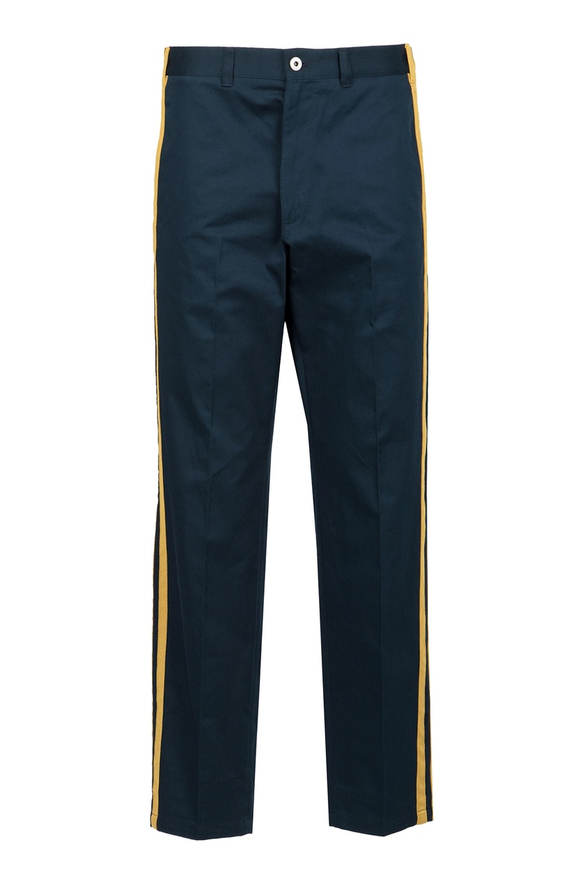 фото Темно-синие брюки с желтыми лампасами roberto cavalli