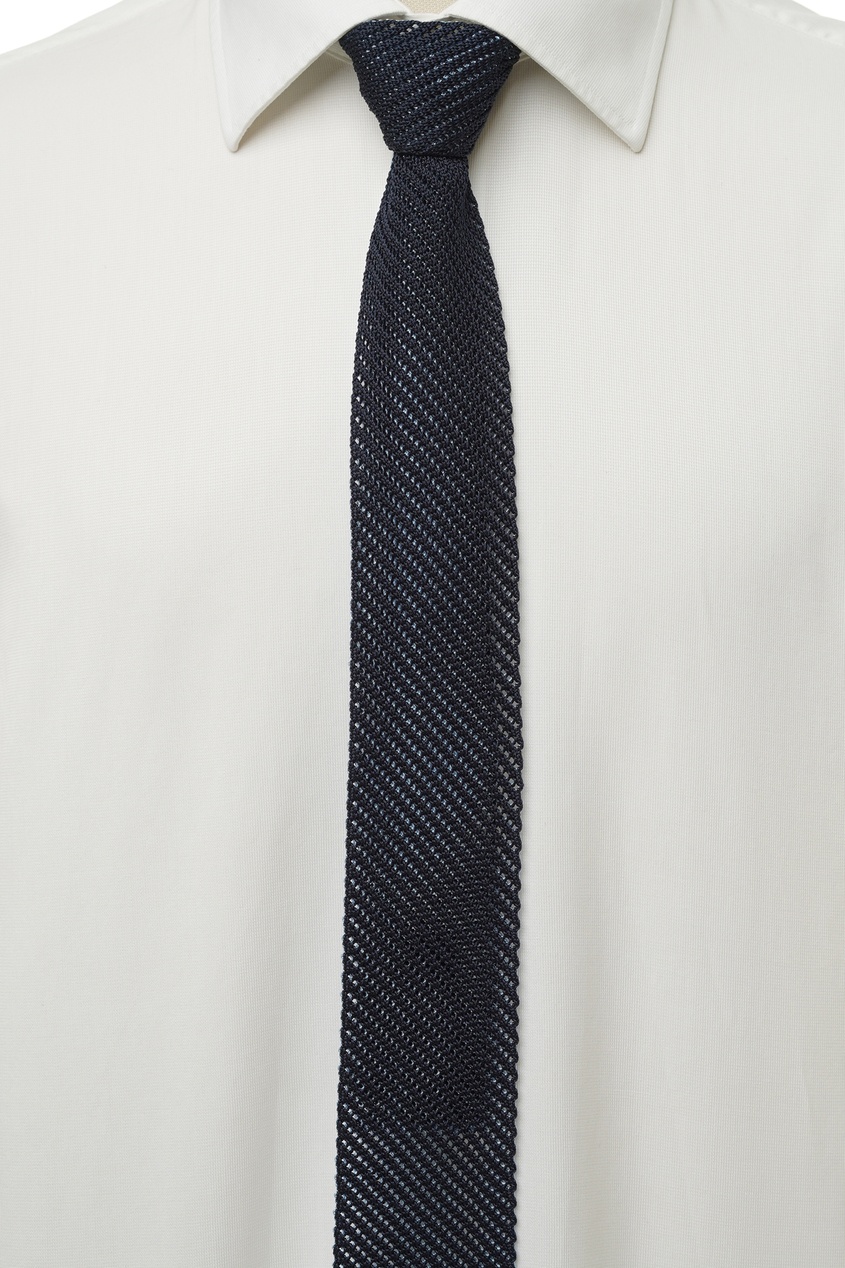 фото Вязаный темно-синий галстук Brioni