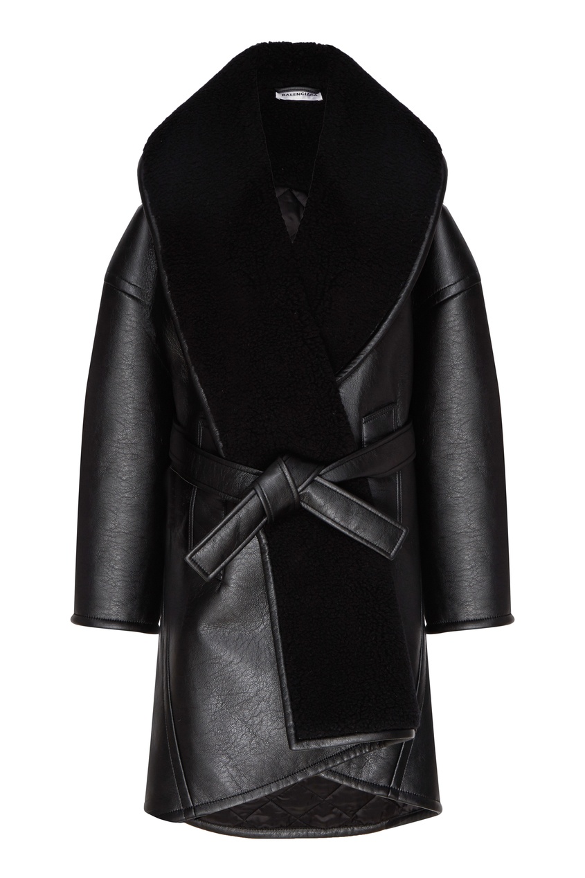 фото Черное пальто с широким воротником Balenciaga
