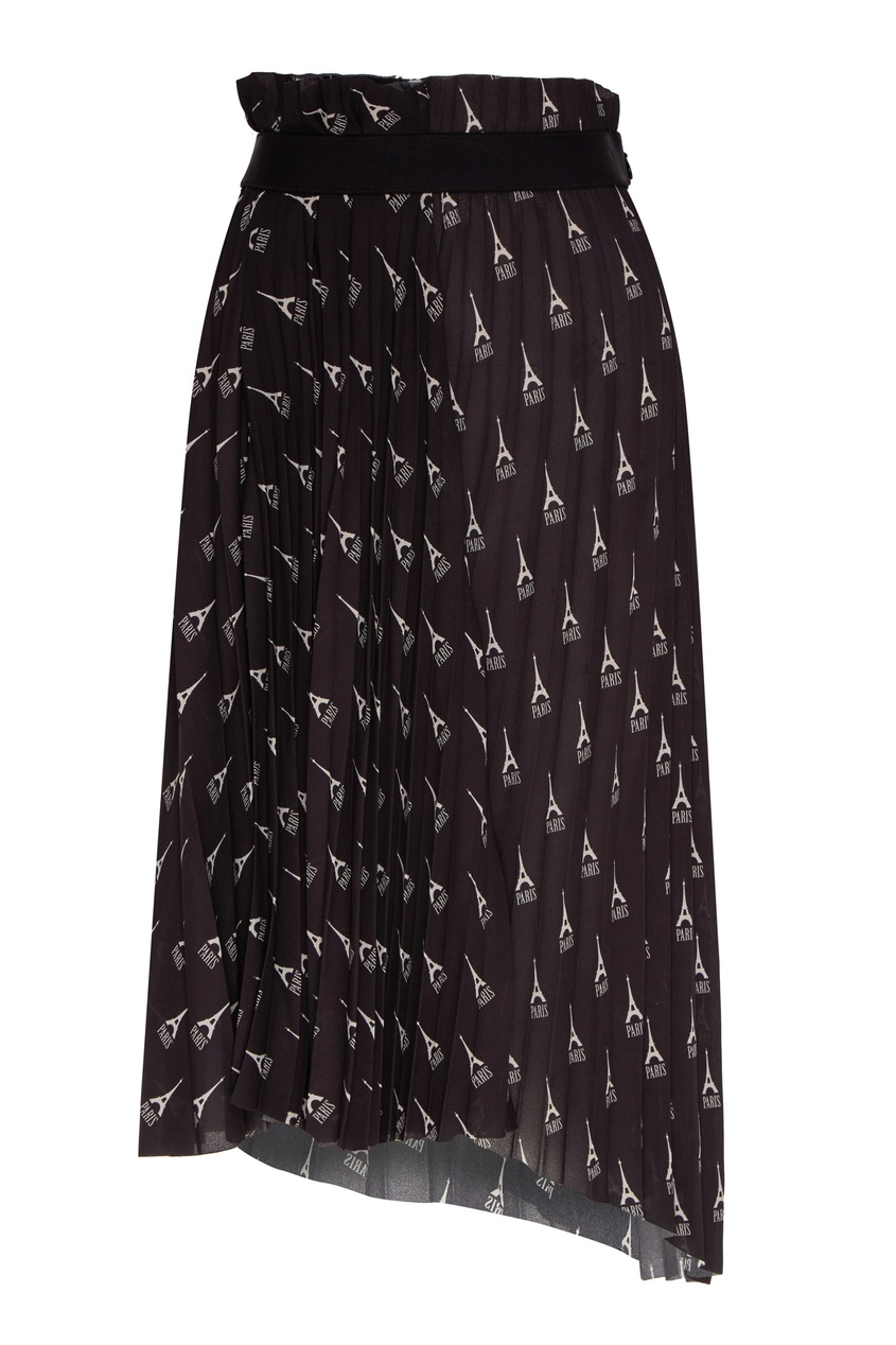 фото Черная плиссированная юбка-миди с узором balenciaga