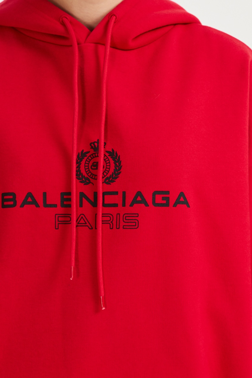 фото Красное худи с логотипом и карманом-кенгуру Balenciaga