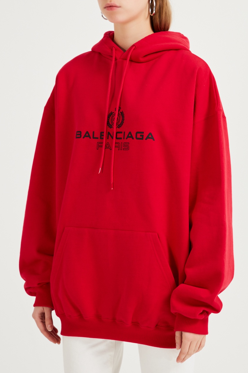 фото Красное худи с логотипом и карманом-кенгуру Balenciaga
