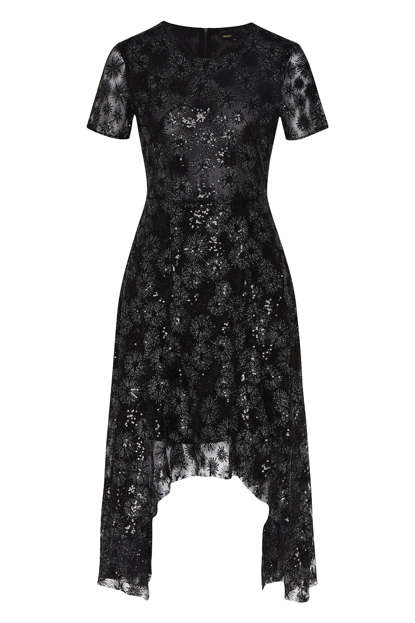 фото Асимметричное черное платье с пайетками maje