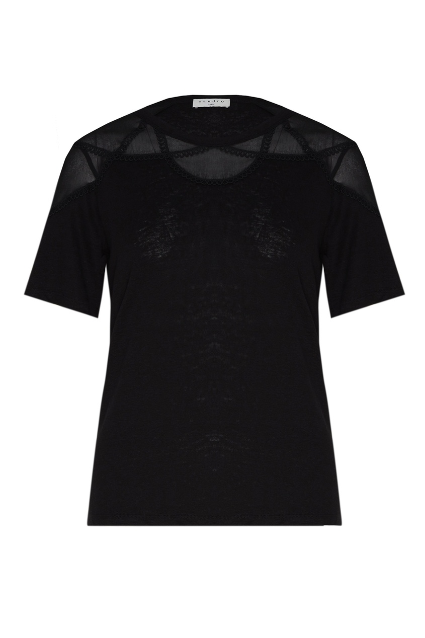фото Черная льняная блузка с отделкой Sandro