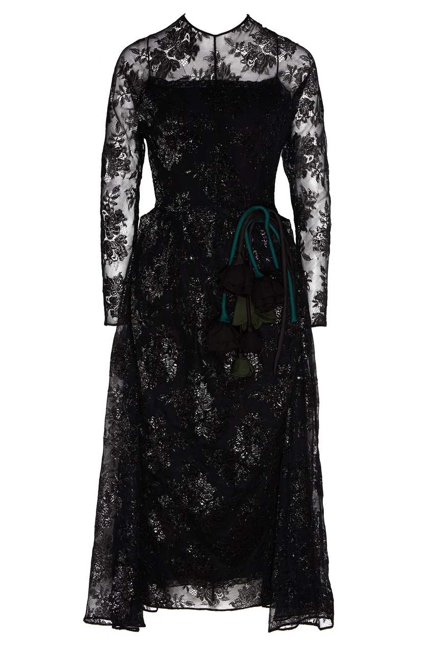 фото Черное кружевное платье-миди prada