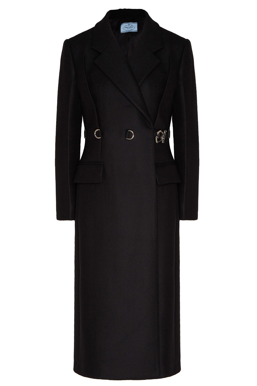 фото Черное приталенное пальто из шерсти Prada