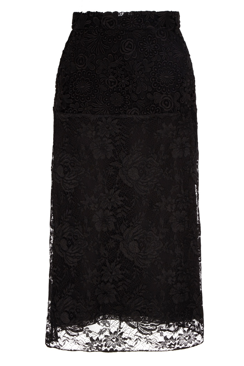 фото Черная кружевная юбка-миди Prada