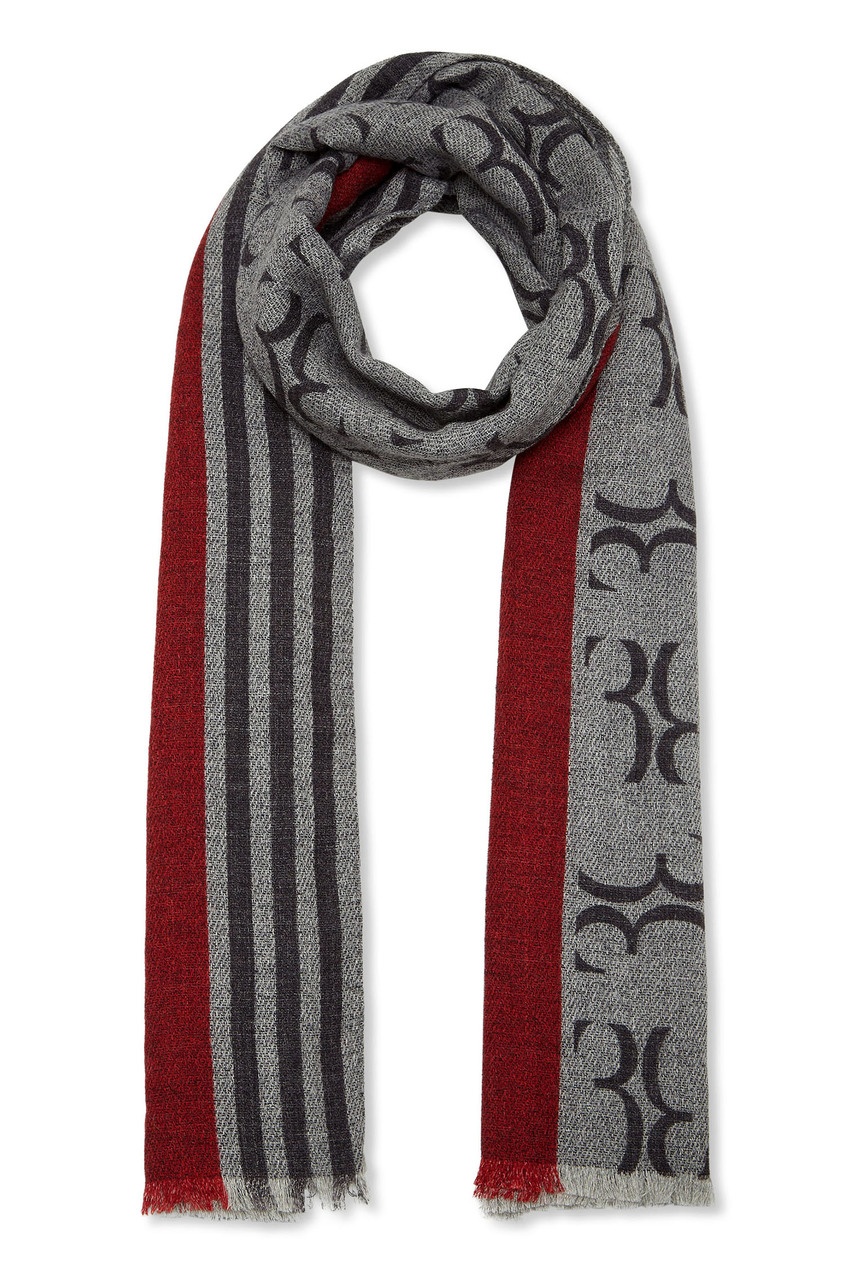 фото Серый жаккардовый шарф с красными узорами Billionaire