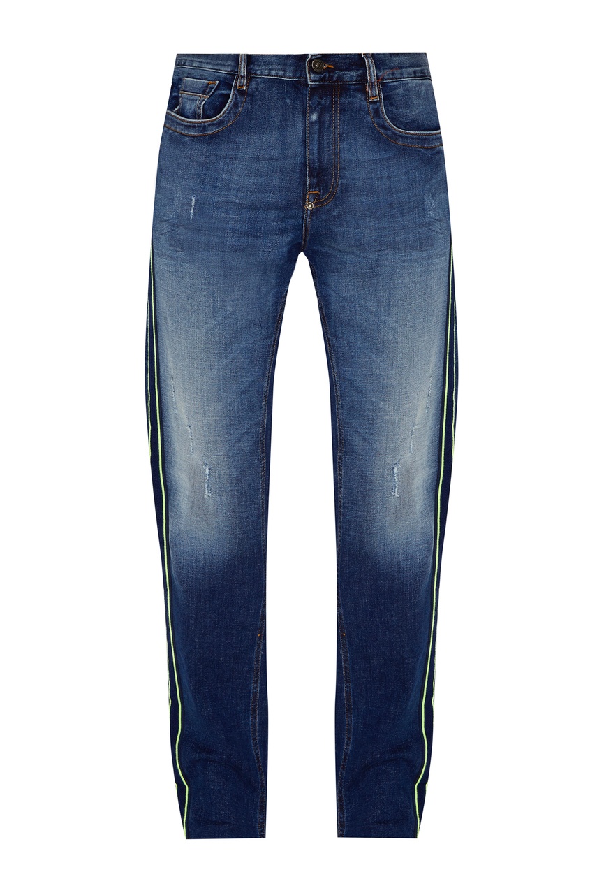 фото Синие джинсы с яркими лампасами bikkembergs