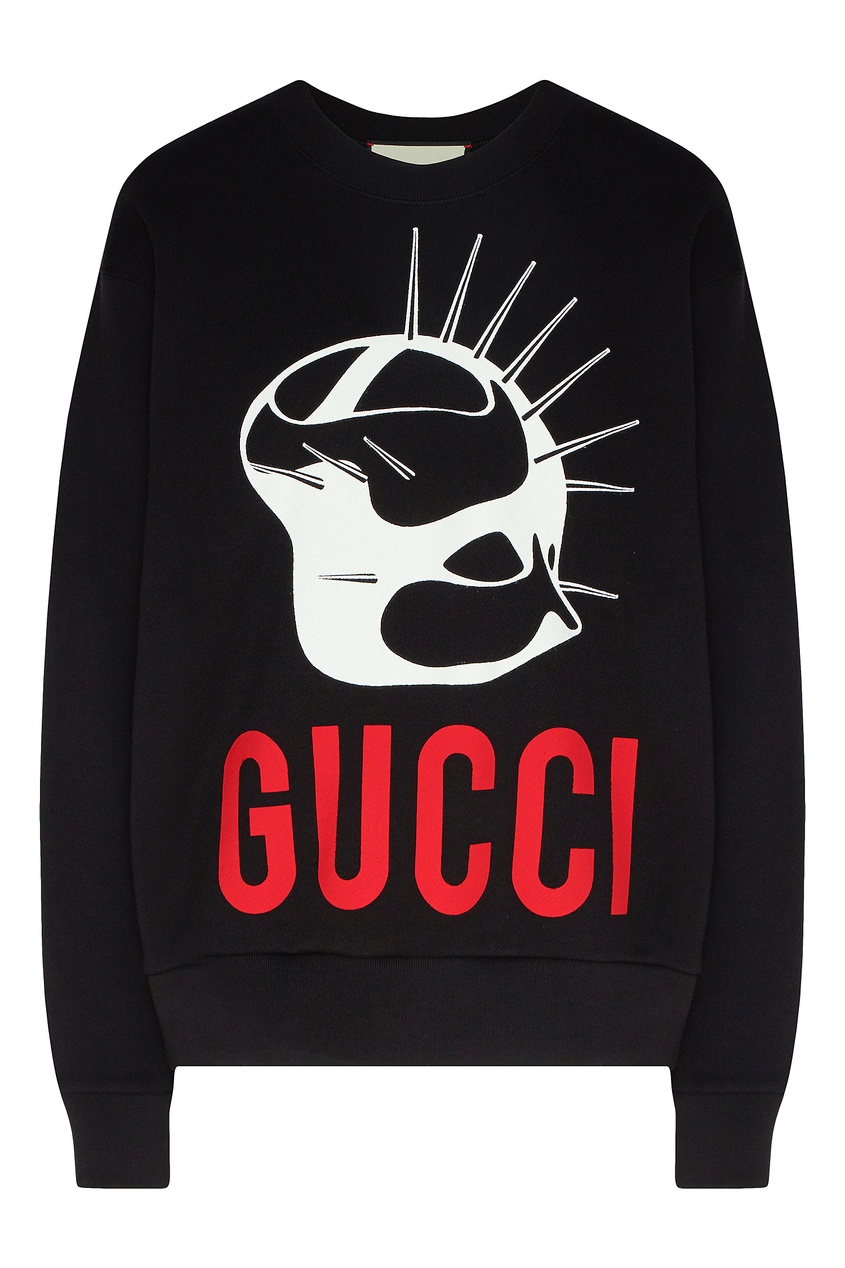 фото Черный свитшот с рисунком и надписью Gucci