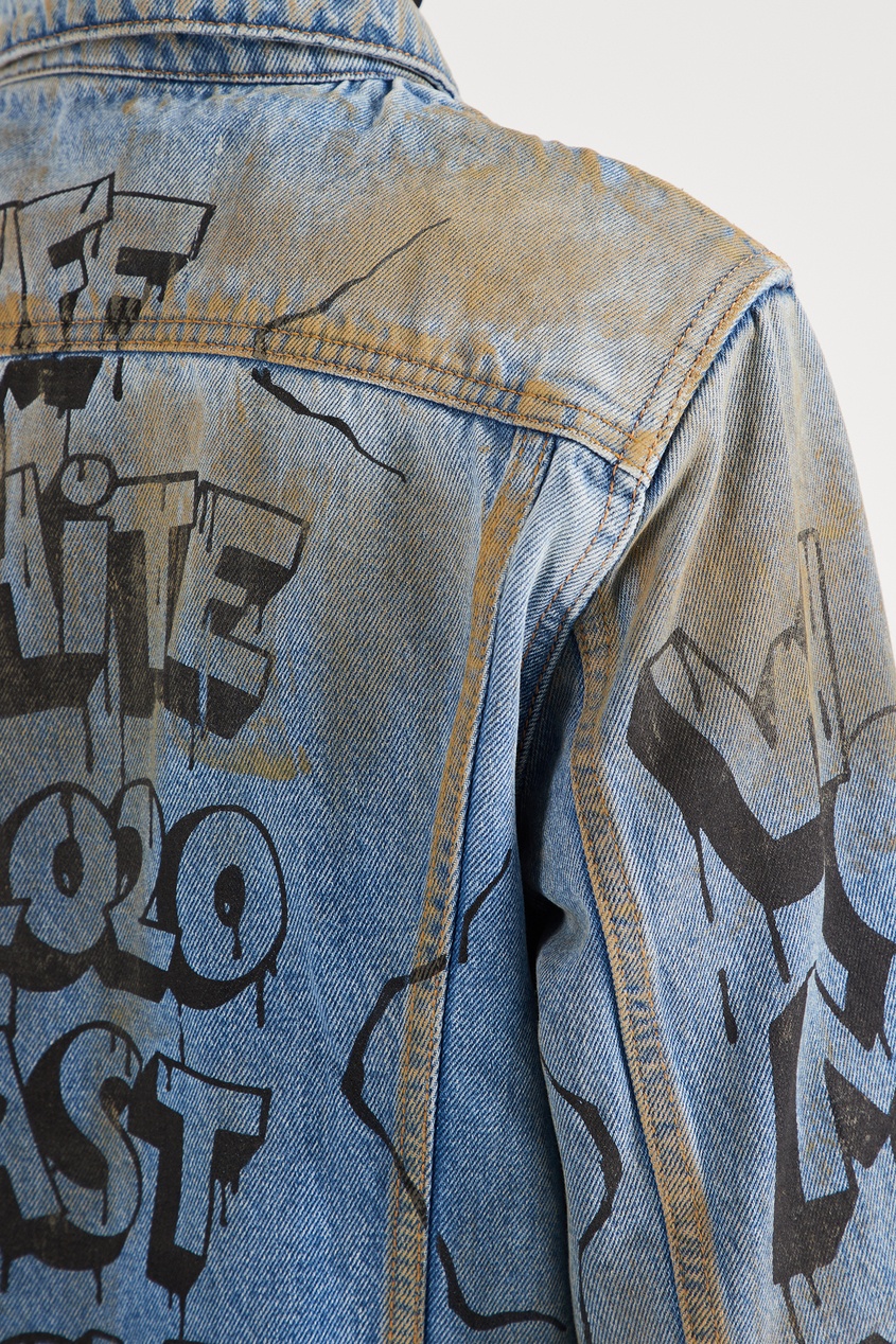 фото Джинсовая куртка с грязным эффектом и надписями Off-white