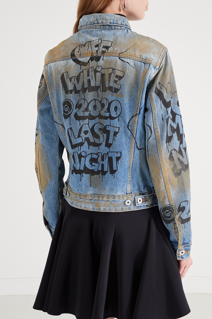 фото Джинсовая куртка с грязным эффектом и надписями Off-white