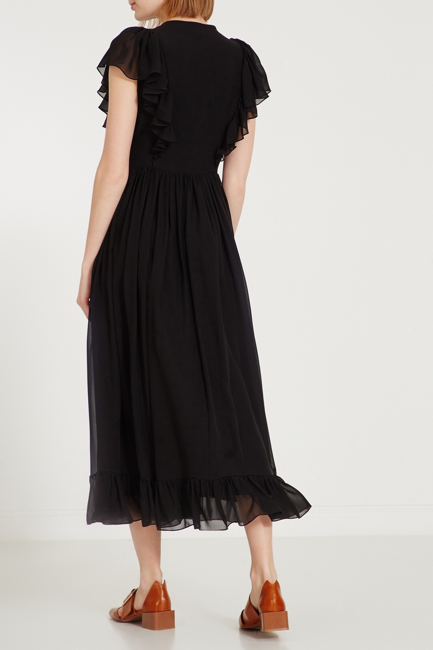 фото Черное платье с запахом и вышивкой alena akhmadullina