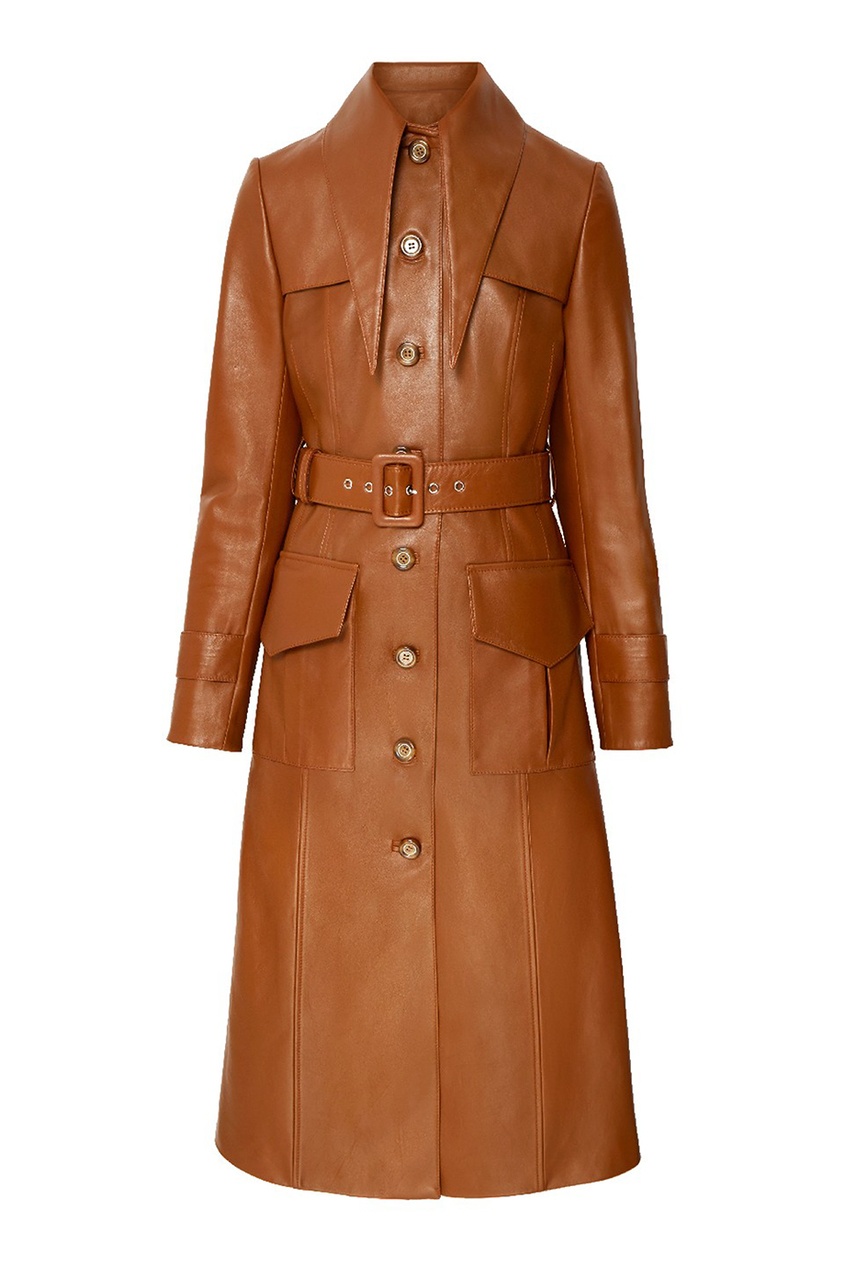 Кожаное пальто женское коричневое