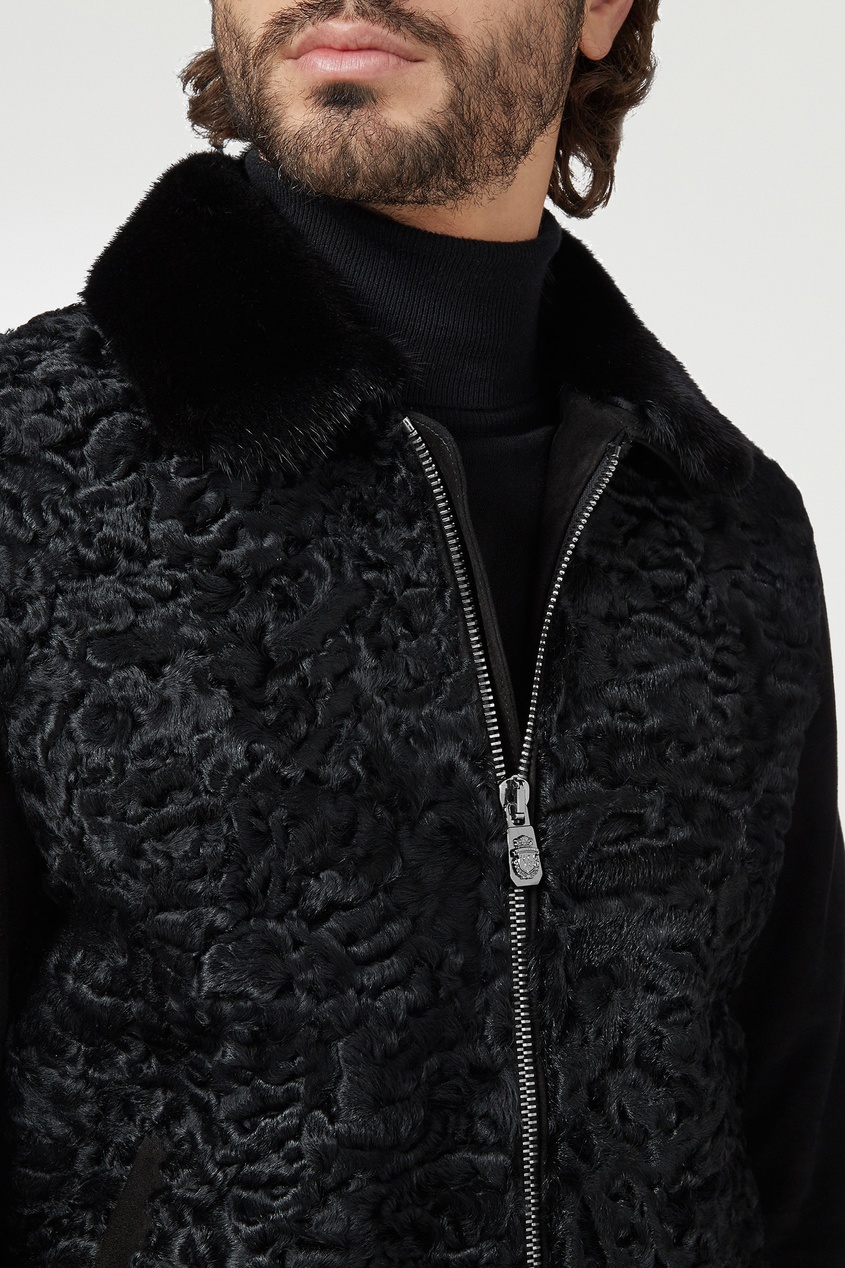 фото Черная замшевая куртка со вставкой из каракуля Billionaire