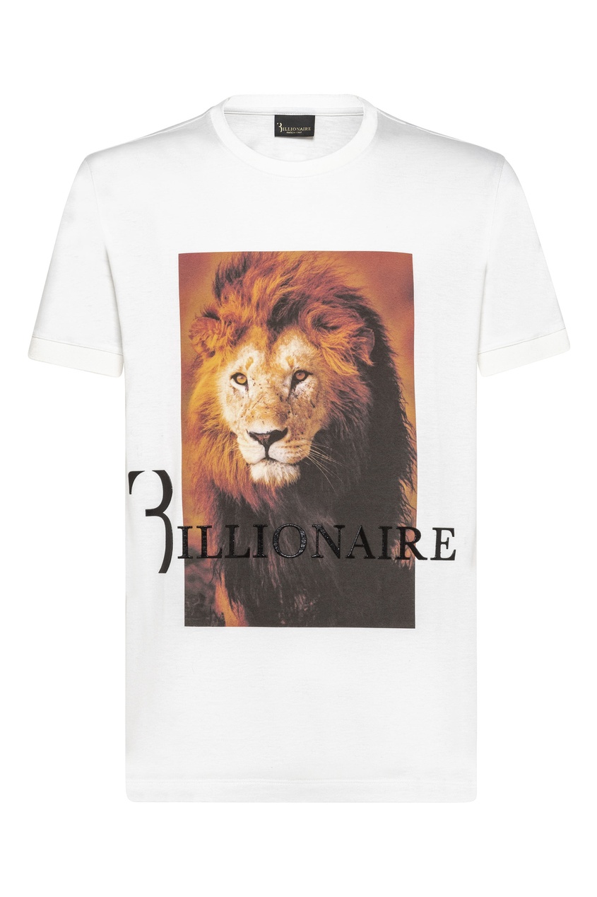 фото Белая футболка с печатным принтом Billionaire
