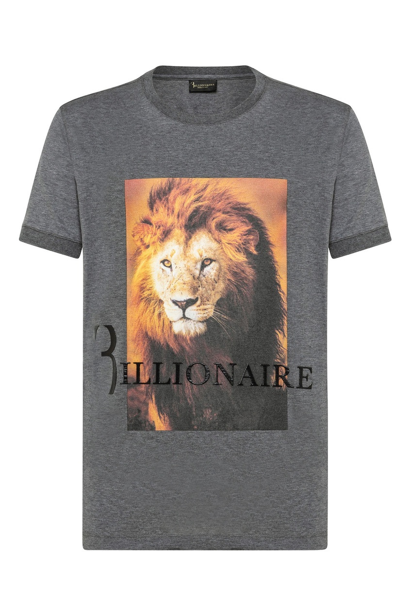 фото Серая футболка с принтом и трикотажной отделкой billionaire