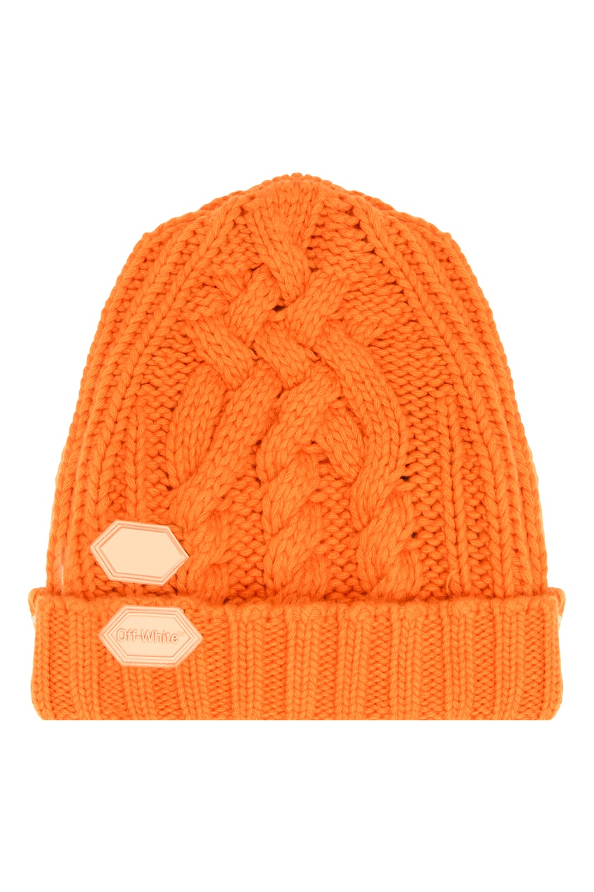 фото Вязаная шапка оранжевого цвета off-white