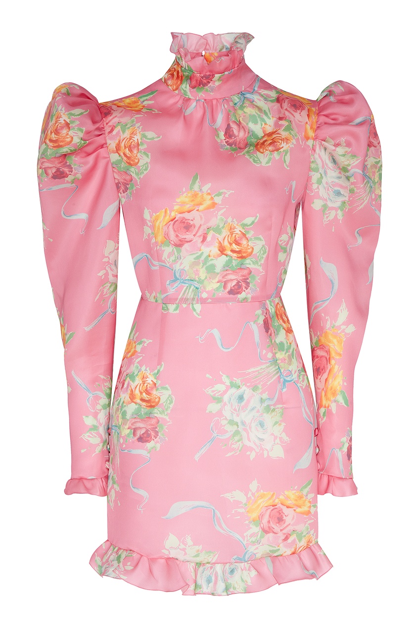 фото Короткое платье из розового шелка с принтом Alessandra rich