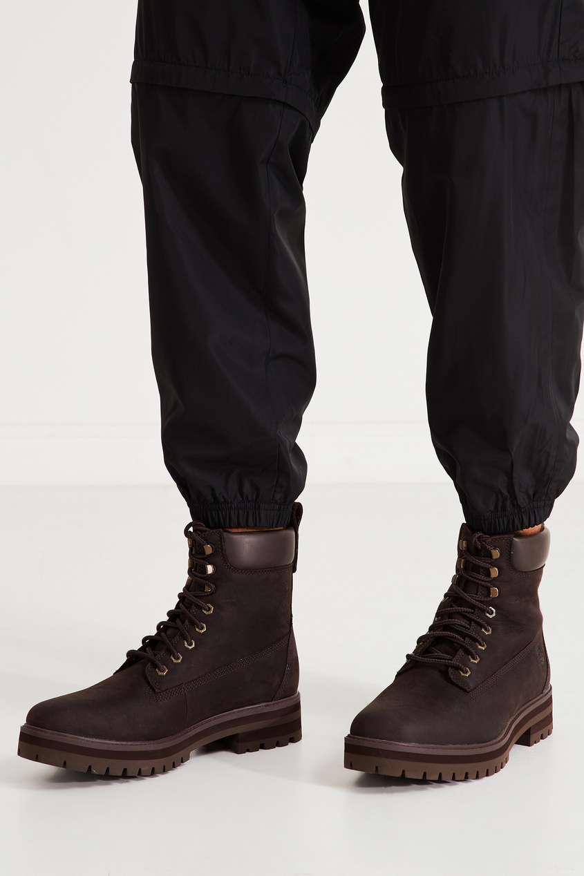 фото Темно-коричневые высокие ботинки из нубука timberland