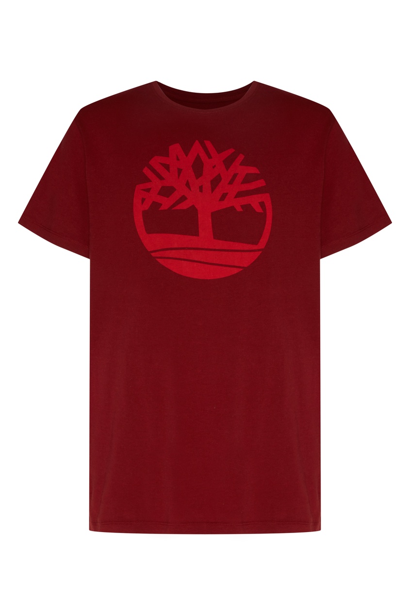 фото Бордовая футболка с логотипом бренда timberland