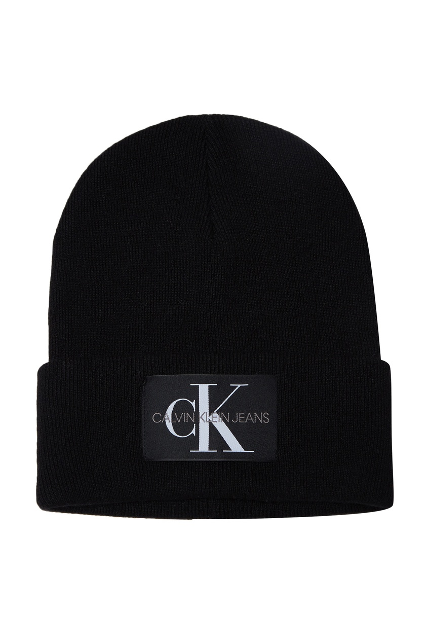 фото Черная шапка бини с логотипом calvin klein
