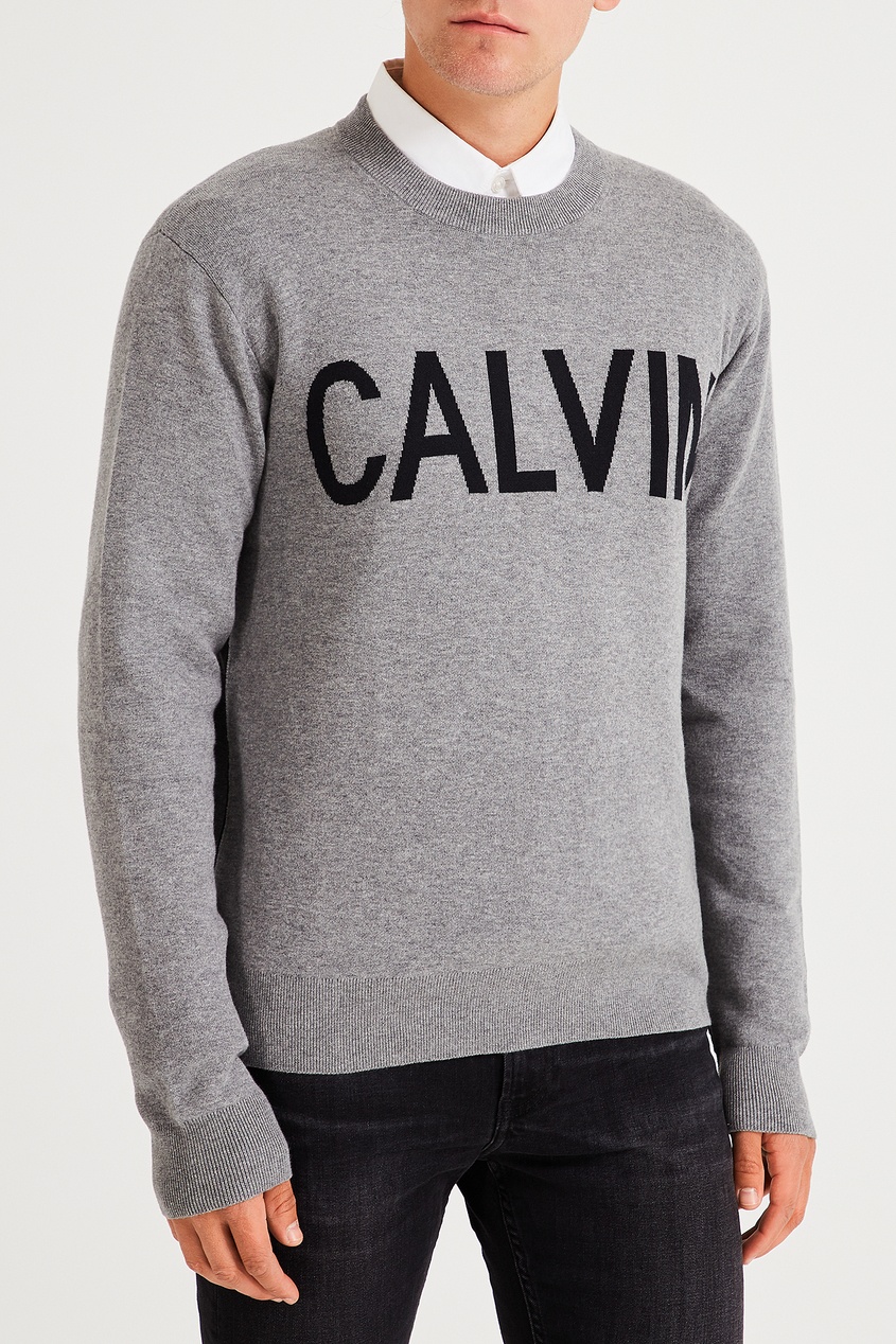 фото Серый пуловер с логотипом Calvin klein