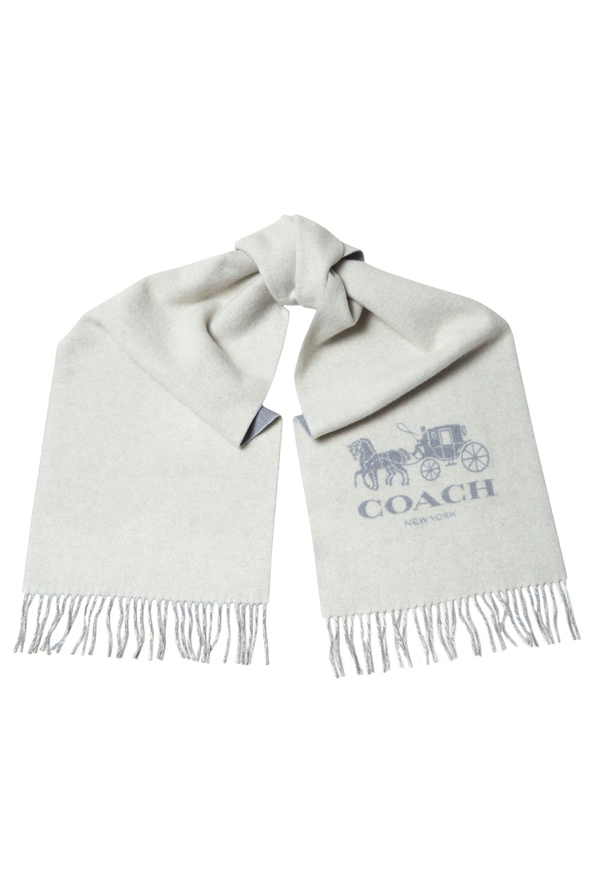 фото Белый кашемировый шарф с логотипом coach